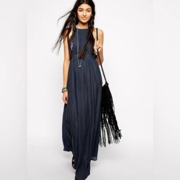 Free People Charcoal Open Harness Maxi Dress size 12 - Picture 1 of 8